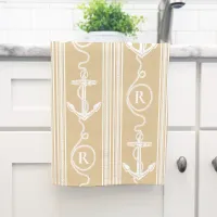 Nautical Monogram Anchor with Rope Sand Color Kitchen Towel