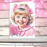 Pretty Little Vintage Girl | Pink Christmas Holiday Card