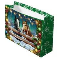 Two Festive Cartoon Horses in Comic Book Style Large Gift Bag