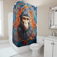 Pets & Wild Animal Portraits on a blue and red Shower Curtain