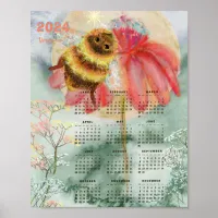 2024 Watercolor Bumblebee Calendar Poster