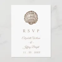 Sandy Seashells Marine Ocean Beach Wedding RSVP Invitation Postcard