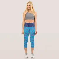 Red Heart Girly Fun Balloon Pattern Blue Chic Capri Leggings