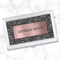 Shimmery Rose Gold Ombre and Sparkly Black Glitter Business Card Case