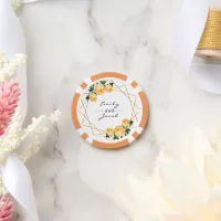 Wedding Gold Glitter Geo Orange Floral Names Date Poker Chips