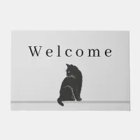 Black Cat Silhouette Black WELCOME Gray  Doormat