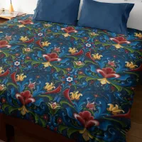 Scandinavian Folk Art Blue Floral Pattern Duvet Cover