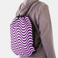 Purple & White Wavy Stripes Psychedelic Drawstring Bag