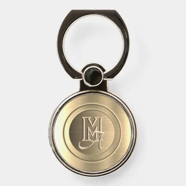 Metallic Gold Steel Engraved Monogram Phone Ring Stand