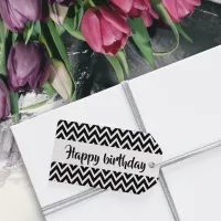 Black And White Zigzag Happy Birthday Custom Gift Tags