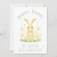 Cute Golden Easter Bunny Kindergarten Teacher Holiday Card