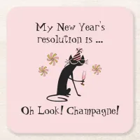 Oh Look! Champagne! New Year's Cat Square Paper Coaster