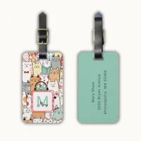 Funny Cats Pastel Name Colorful Monogram Address Luggage Tag