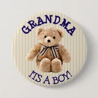 Grandma, Its a Boy Teddy Bear Baby Shower Button