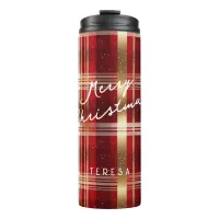 Red Gold Christmas Tartan Pattern#7 ID1009 Thermal Tumbler