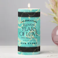 Elegant 11th Turquoise Wedding Anniversary Pillar Candle