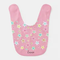 Cute stars with faces in pastel colors    baby bib