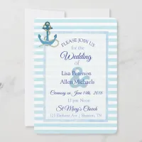 Nautical Anchor Blue Striped Wedding Invitation