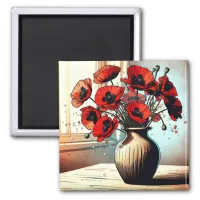 Pretty Vase of Red Poppies ai art Magnet