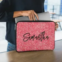 Red Glitter Brush Script Name Laptop Sleeve