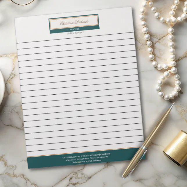 Classy Teal Ivory Lined Notepad