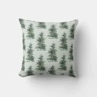 Classic Green Watercolor Pine Tree Throw Pillow