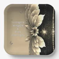 Modern Metallic Gold Floral Wedding Invitation Paper Plates