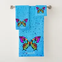 Rainbow Bright Whimsical Butterfly - Water Drops Bath Towel Set