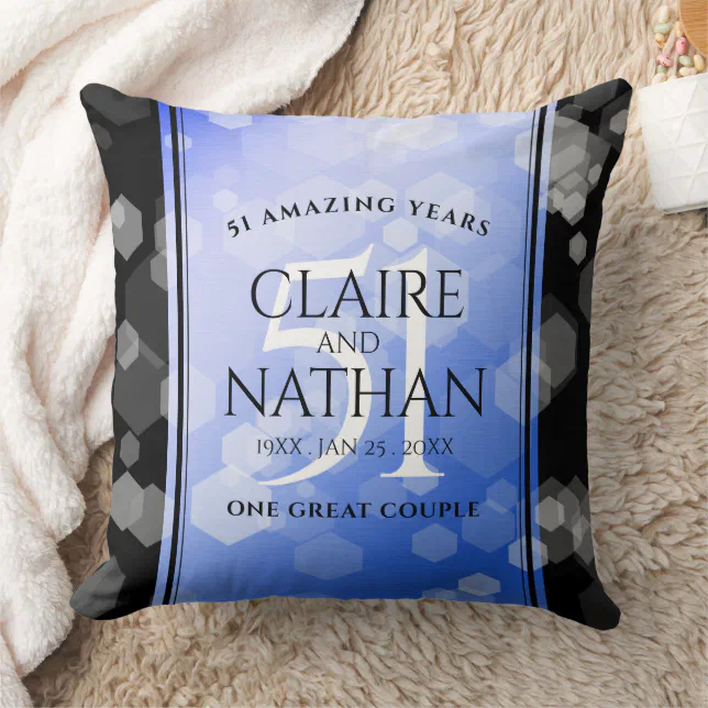 Elegant 51st Sapphire Wedding Anniversary Throw Pillow