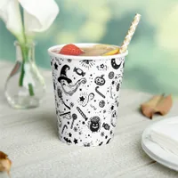 Halloween Black And White Spooky Lineart Birthday Paper Cups