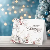 Modern Merry Christmas Winter Berries Birds Card