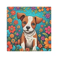 Cute Puppy with Whimsical Folk Art Flowers
