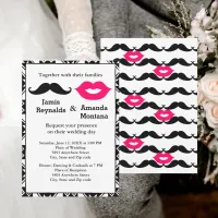Black Mustache and Pink Lips Couple Wedding Invite