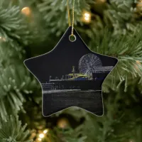 Pitch Black Neon Santa Monica Pier Ceramic Ornament