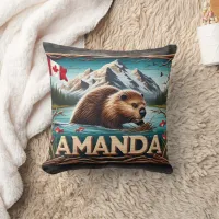 Beaver Builds Lodge in Calm Waters Throw Pillow