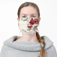 Burgundy Red Floral Christmas Bouquet with Name Adult Cloth Face Mask