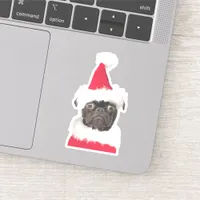 Cute Black Pug in Santa Hat Sticker