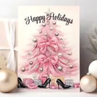 Glam Heels Pink Christmas Tree Happy Holidays  Holiday Card