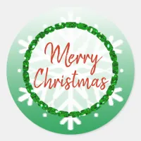 Burgundy Green Snowflake Merry Christmas Classic Round Sticker