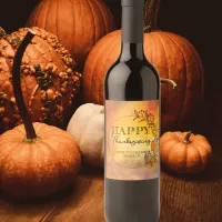 Wreath Of Doodle Leaves and Berries Thanksgiving  Wine Label