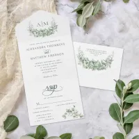 Monogram Greenery Eucalyptus Elegant Wedding All In One Invitation