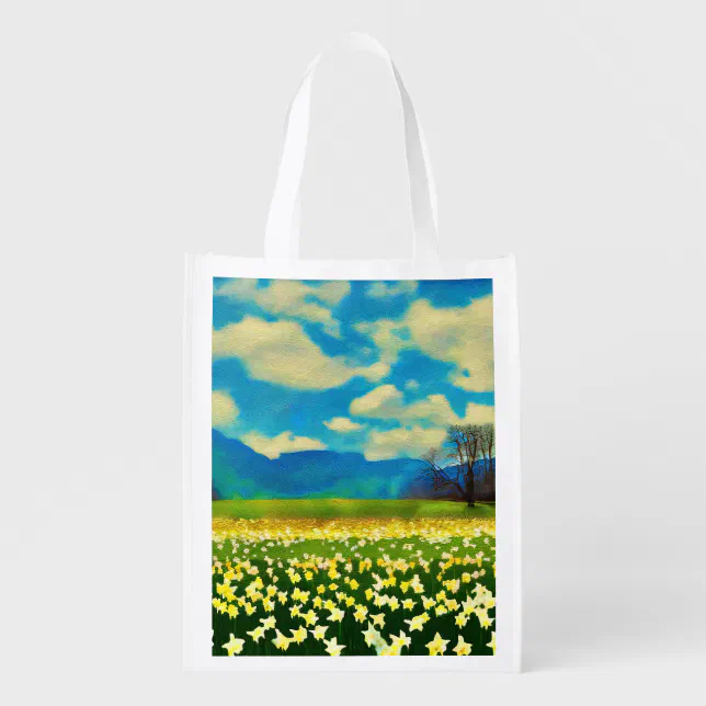 Daffodil field - painting grocery bag