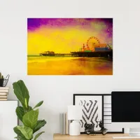 Yellow and Purple Santa Monica Pier Poster