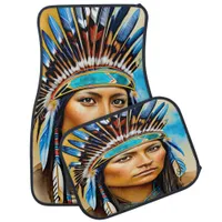 Native Indian Portrait With Feathers Car Floor Mat