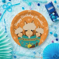 Cute Happy Birthday Boy Alpacas in Teal Serapes Paper Plates