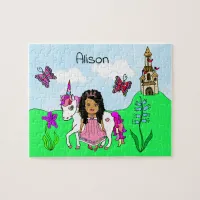 Personalized Name Princess and Unicorn Fairytale Jigsaw Puzzle