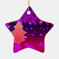 Christmas Trees Shades of Purple Ceramic Ornament