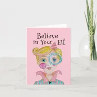 Mid Century Retro Elf Whimsical Christmas Poem Holiday Card