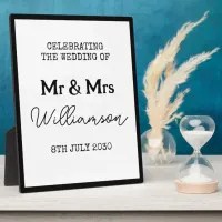 Mr And Mrs Elegant Black And White Wedding Sign Plaque