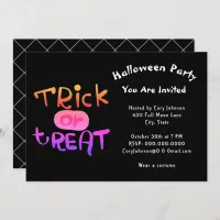 Spooky Trick or Treat Black White Halloween Party Invitation